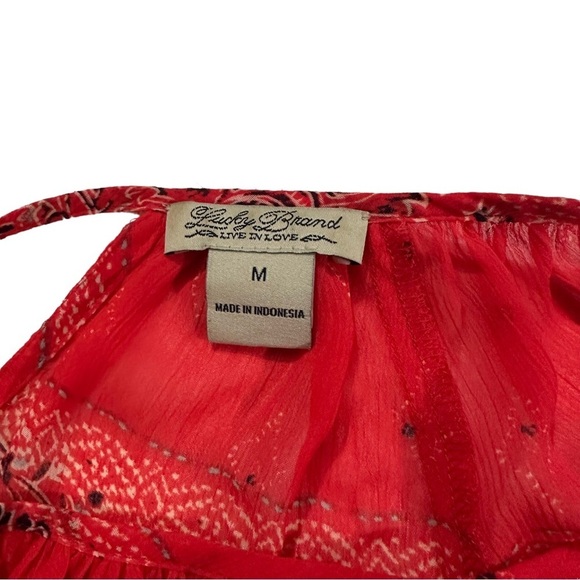 Lucky Brand Women Orange Floral Aztec Long Sleeve Peasant Top Sz M Boho Coverup - Picture 8 of 9